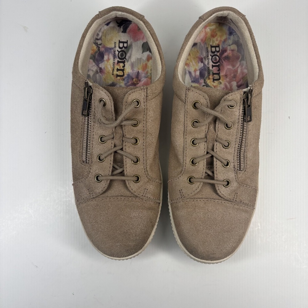 Born Tamara Women's US 10M Taupe Suede Low-Top Casual Sneakers Lace-Up Side Zip - Picture 7 of 16